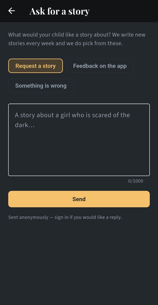 Ask for a story – Smarter Stories app screenshot