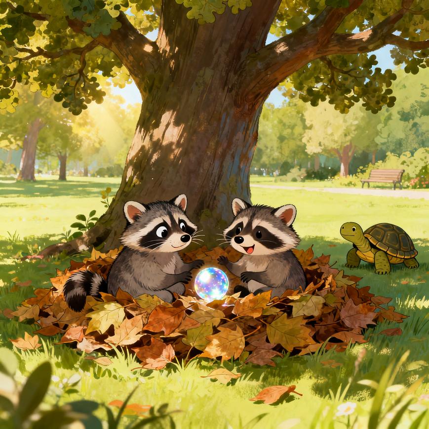 The Shiny Marble and Two Raccoons